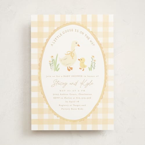 This is a buttercup baby shower invitations with standard by Creo Study called vintage goose printing on signature in standard