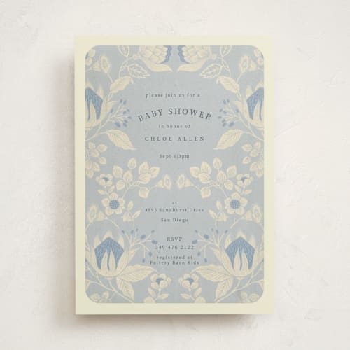 This is a bluebird baby shower invitations with standard by Peony Rose Design called pastel baby  blooms printing on signature in standard