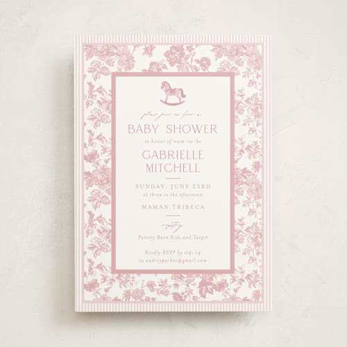 This is a ballet slipper baby shower invitations with standard by Jenna Holcomb called rocking horse baby printing on signature in standard