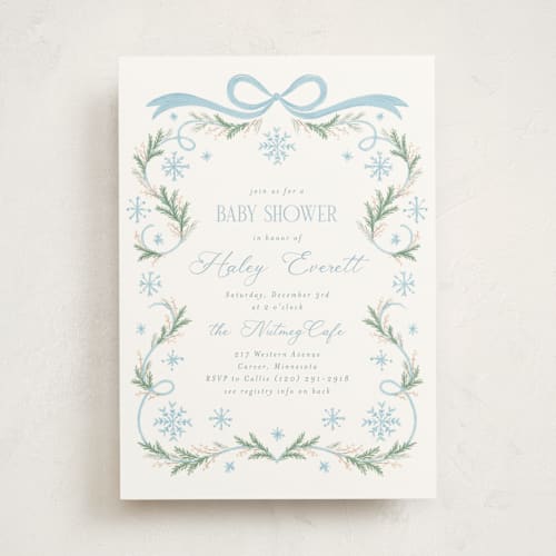 This is a frosted baby shower invitations with standard by Laura Hankins called winter frame printing on signature in standard