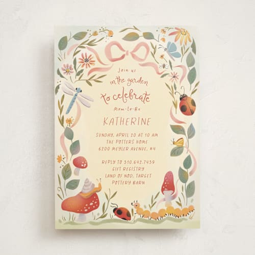 This is a ivory baby shower invitations with standard by Becky Nimoy called insect garden printing on signature in standard