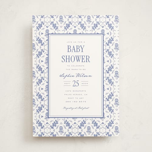This is a bluebell baby shower invitations with standard by Leah Bisch called rattle pattern printing on signature in standard