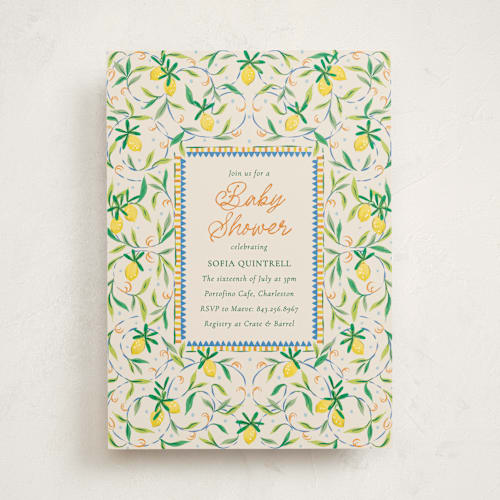 This is a cinque terre baby shower invitations with standard by Jackie Crawford called petit lemon printing on signature in standard