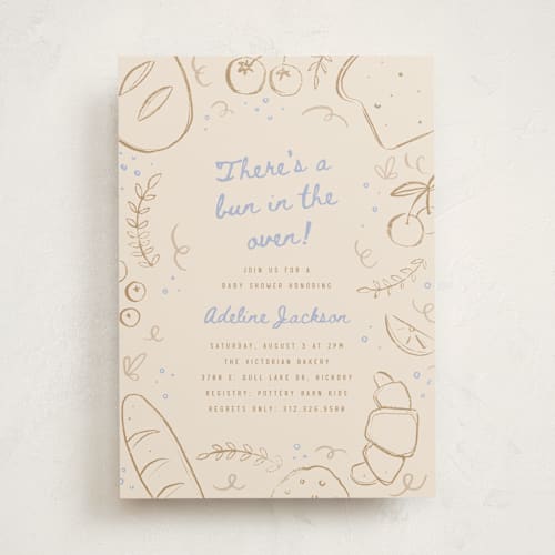 This is a bluecrumb baby shower invitations with standard by Pixel and Hank called bun in the oven printing on signature in standard