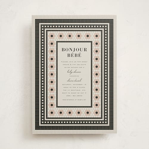 This is a blush baby shower invitations with standard by Sierra Lee called bebe bistro printing on signature in standard