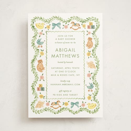 This is a leaf baby shower invitations with standard by Sarah Knight called wave printing on signature in standard