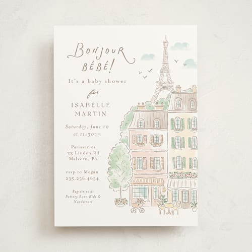 This is a strawberry baby shower invitations with standard by Jennifer Wick called a day in paris printing on signature in standard