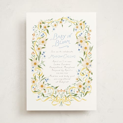 This is a sunshine baby shower invitations with standard by Erin L. Wilson called daisy chain printing on signature in standard