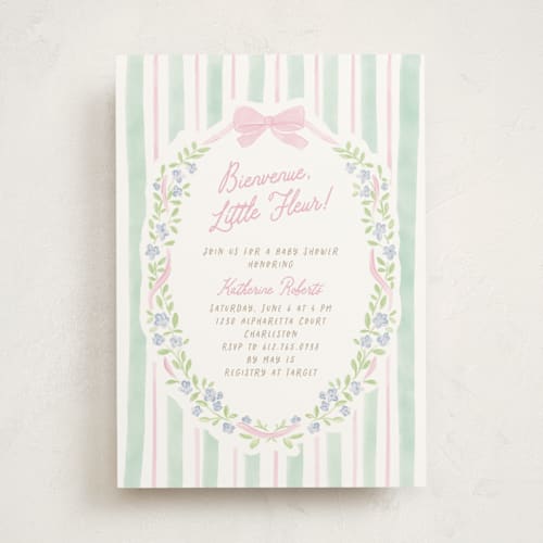 This is a cupcake baby shower invitations with standard by Creo Study called little fleur printing on signature in standard