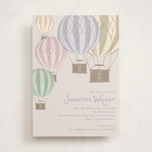 This is a bluebird baby shower invitations with standard by Kampai Designs called balloons printing on signature in standard