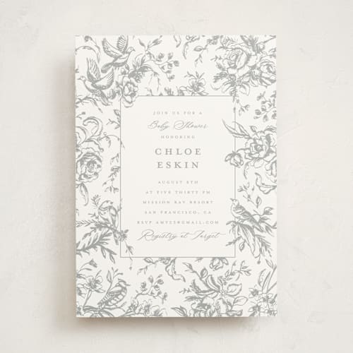 This is a moon baby shower invitations with standard by Teju Reval called dreamy toile printing on signature in standard