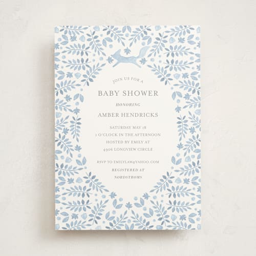This is a denim baby shower invitations with standard by Hallie Fischer called foxy baby shower printing on signature in standard
