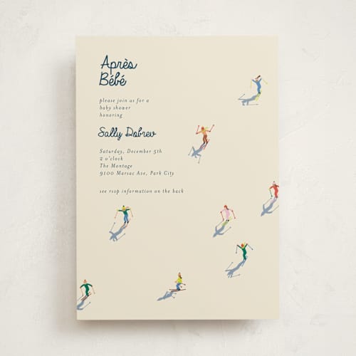 This is a cream baby shower invitations with standard by Ellen Schlegelmilch called apres bebe printing on signature in standard