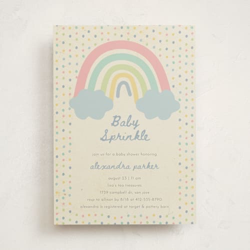 This is a sweet mint baby shower invitations with standard by Ilene Guy called rainbow sprinkles printing on signature in standard