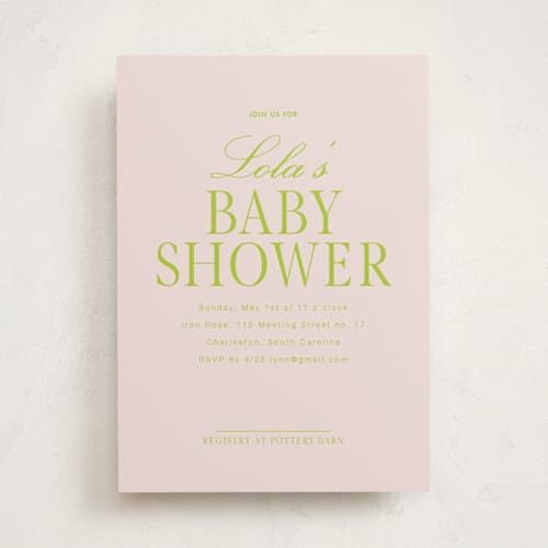This is a blush baby shower invitations with standard by Baumbirdy called lola printing on signature in standard