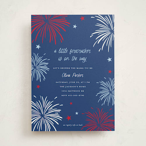 This is a navy baby shower invitations with standard by Ilene Guy called americana printing on signature in standard