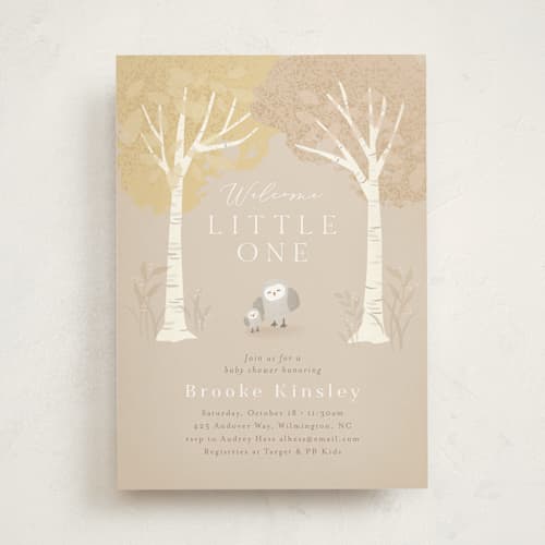 This is a almond baby shower invitations with standard by Jennifer Wick called little owlet printing on signature in standard