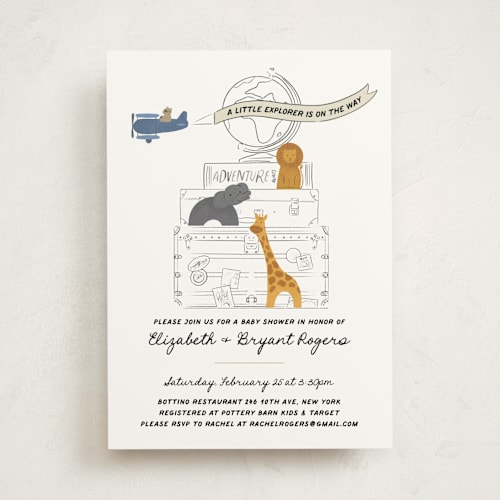 This is a sunshine baby shower invitations with standard by Jenna Holcomb called little explorer printing on signature in standard