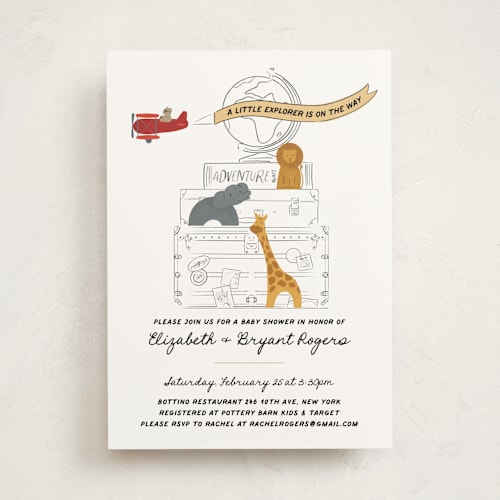 This is a firetruck baby shower invitations with standard by Jenna Holcomb called little explorer printing on signature in standard