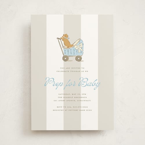 This is a bluebird baby shower invitations with standard by Susan Zinader called preppy pup printing on signature in standard