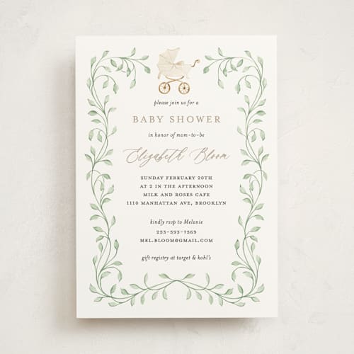 This is a cotton baby shower invitations with standard by Sarah Knight called graceful printing on signature in standard