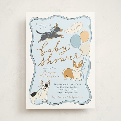 This is a fur baby shower invitations with standard by Erin German called party puppies printing on signature in standard