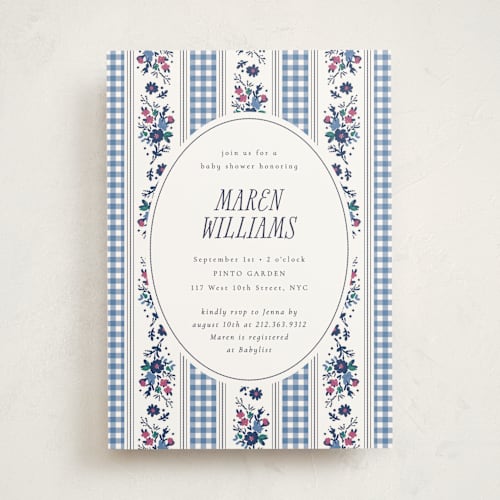 This is a bluebell baby shower invitations with standard by Emily Sabol Goss called pattern mix printing on signature in standard