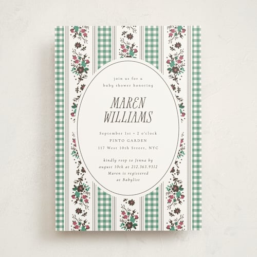 This is a spearmint baby shower invitations with standard by Emily Sabol Goss called pattern mix printing on signature in standard