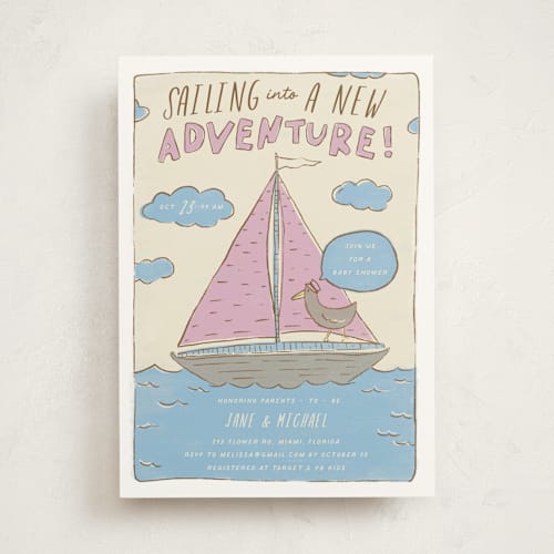This is a lavender bay baby shower invitations with standard by Vera Lim called sail ahoy printing on signature in standard