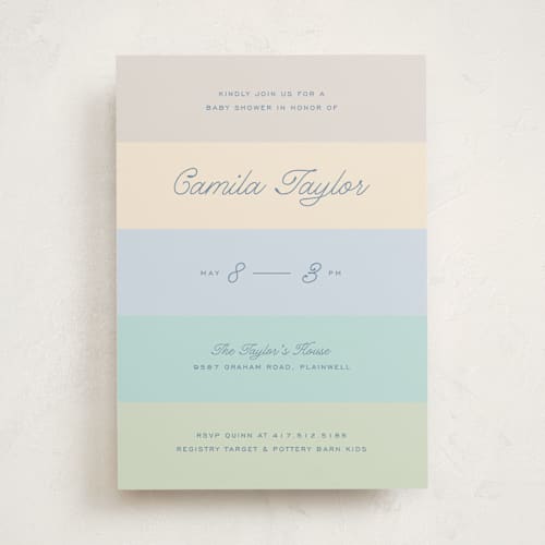 This is a pond baby shower invitations with standard by Pixel and Hank called striped printing on signature in standard