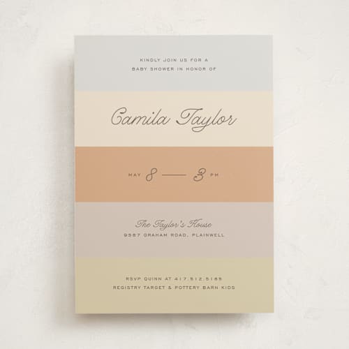This is a neutral baby shower invitations with standard by Pixel and Hank called striped printing on signature in standard