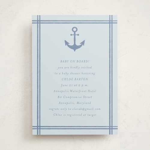 This is a sea baby shower invitations with standard by Brynne Foster called ahoy printing on signature in standard