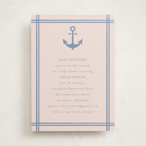 This is a shell baby shower invitations with standard by Brynne Foster called ahoy printing on signature in standard