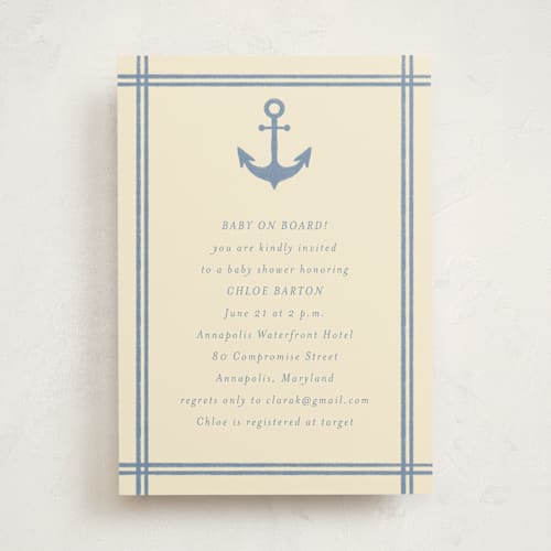 This is a sand baby shower invitations with standard by Brynne Foster called ahoy printing on signature in standard