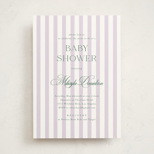 This is a lilac baby shower invitations with standard by Kelly Schmidt called resort printing on signature in standard