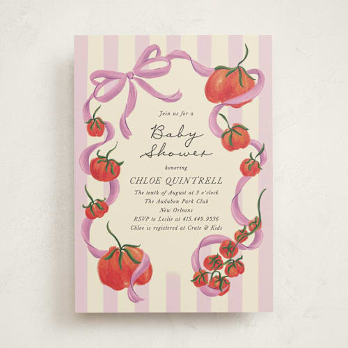 This is a plum baby shower invitations with standard by Jackie Crawford called petit pomodoro printing on signature in standard