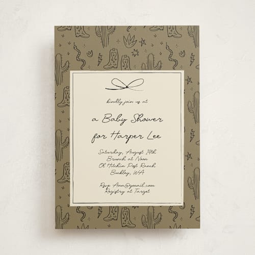 This is a moss baby shower invitations with standard by Ani Somi called el ranchero printing on signature in standard
