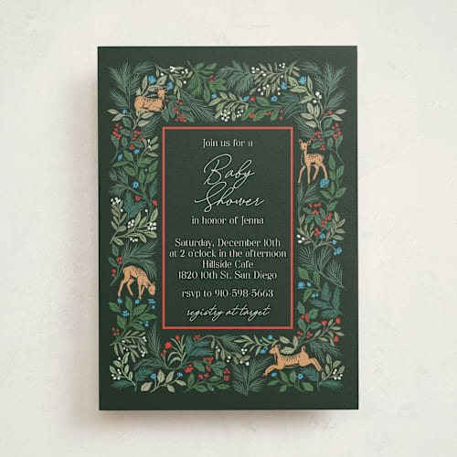This is a forest baby shower invitations with standard by Elly called deer forest printing on signature in standard