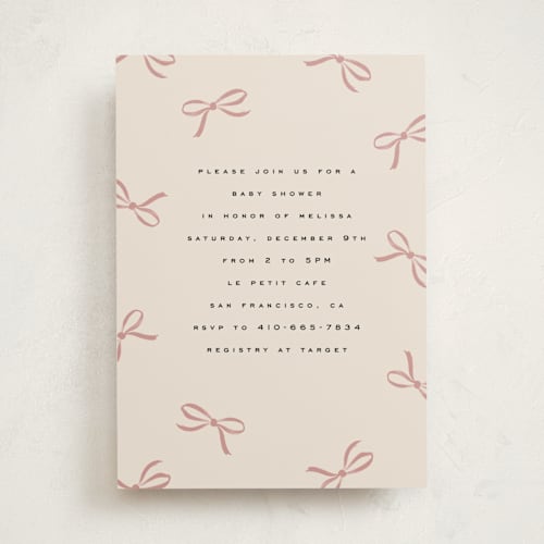 This is a mauve baby shower invitations with standard by Olivia Kanaley Inman called wrapped up printing on signature in standard