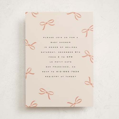 This is a coral baby shower invitations with standard by Olivia Kanaley Inman called wrapped up printing on signature in standard