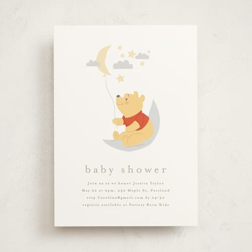 This is a cloud baby shower invitations with standard by Angela Thompson called disney's winnie the pooh night sky printing on signature in standard