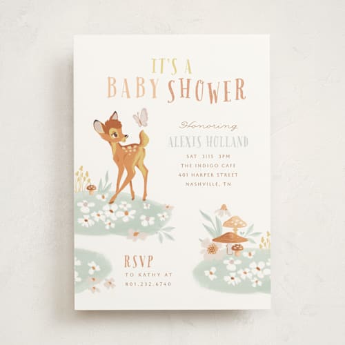 This is a robin egg baby shower invitations with standard by Alaina Cherup called disney's bambi woodland wonderland printing on signature in standard
