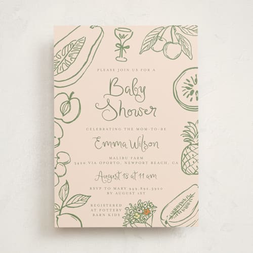 This is a grapefruit baby shower invitations with standard by Reilly Kavanaugh called locally grown baby shower printing on signature in standard