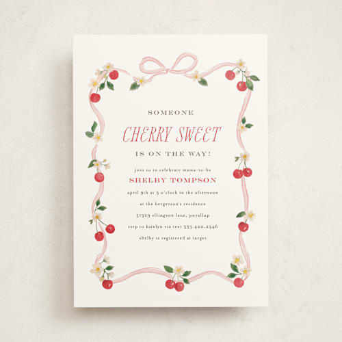 This is a blush baby shower invitations with standard by Itsy Belle Studio called cherry sweet printing on signature in standard