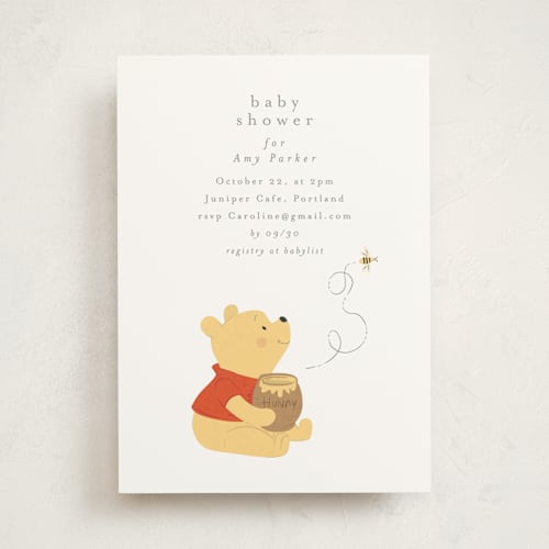 This is a cotton baby shower invitations with standard by Angela Thompson called disney's pooh hunny pot printing on signature in standard