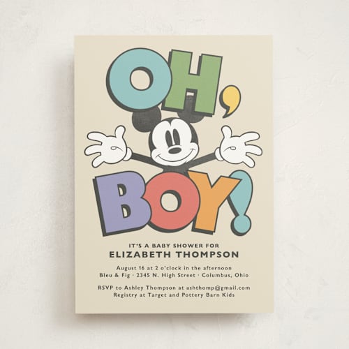 This is a natural baby shower invitations with standard by Heather Schertzer called disney's mickey mouse oh, boy! printing on signature in standard