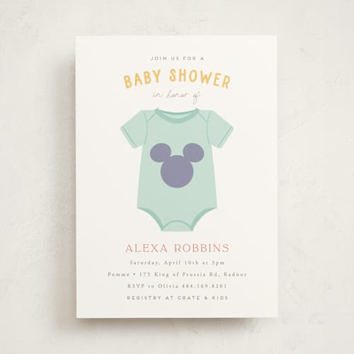 This is a seafoam baby shower invitations with standard by Everett Paper Goods called disney's mickey mouse ears printing on signature in standard