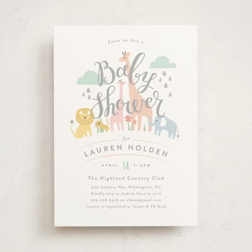 This is a forest baby shower invitations with standard by Jennifer Wick called petite jungle shower printing on signature in standard
