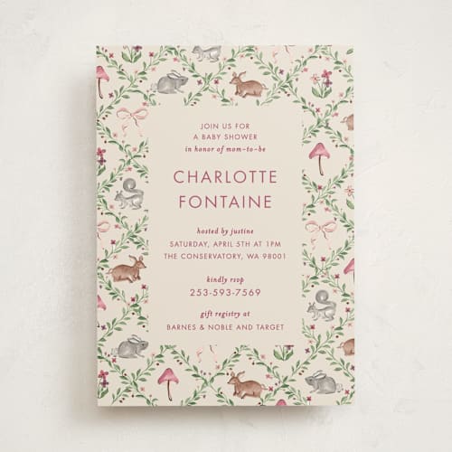 This is a mulberry baby shower invitations with standard by Sarah Knight called trellis printing on signature in standard