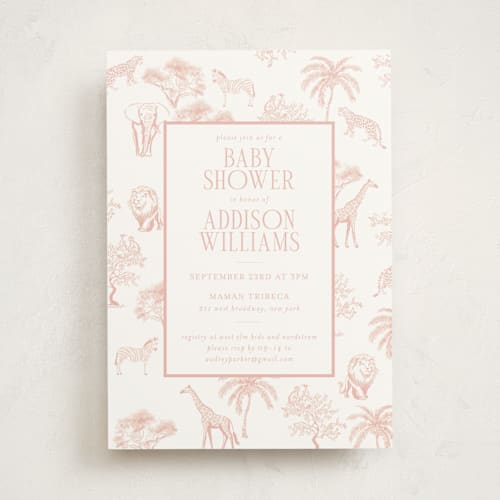 This is a petal baby shower invitations with standard by Jenna Holcomb called safari toile printing on signature in standard